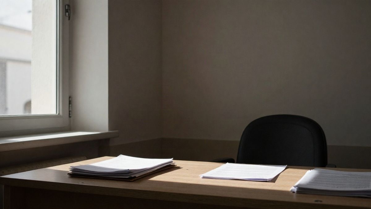 Imagen ilustrativa: interior de una oficina gubernamental con luz lateral y documentos sobre la mesa