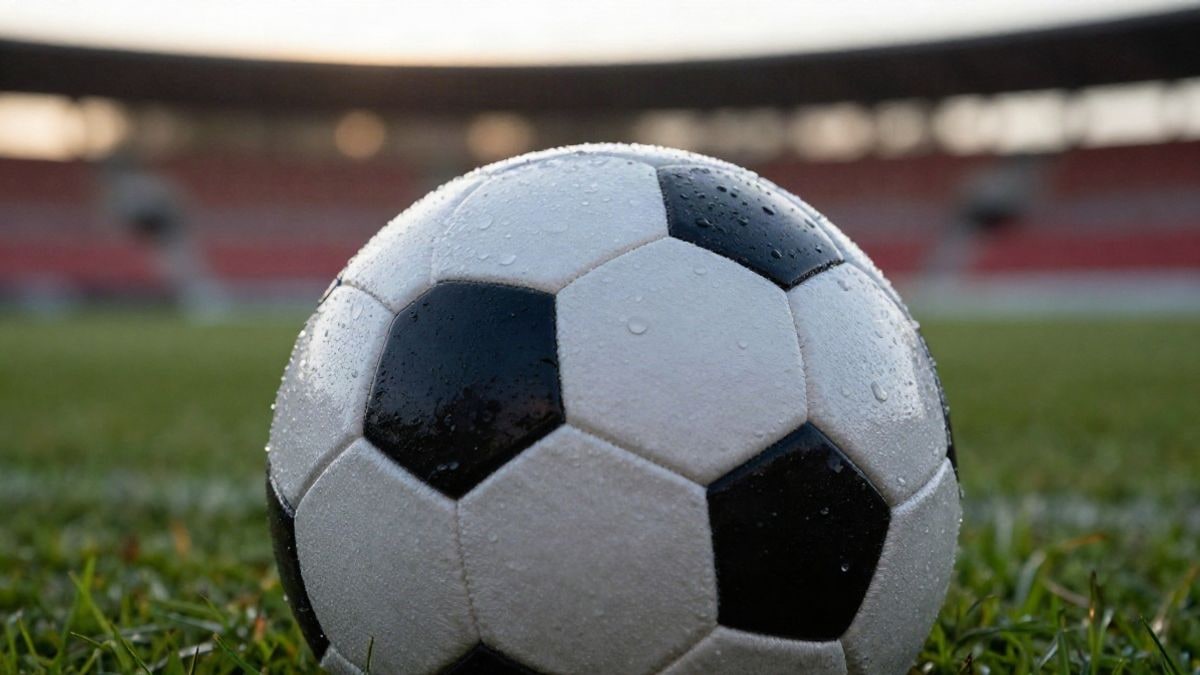Imagen ilustrativa: primer plano de un balón de fútbol sobre el césped con el estadio desenfocado al fondo
