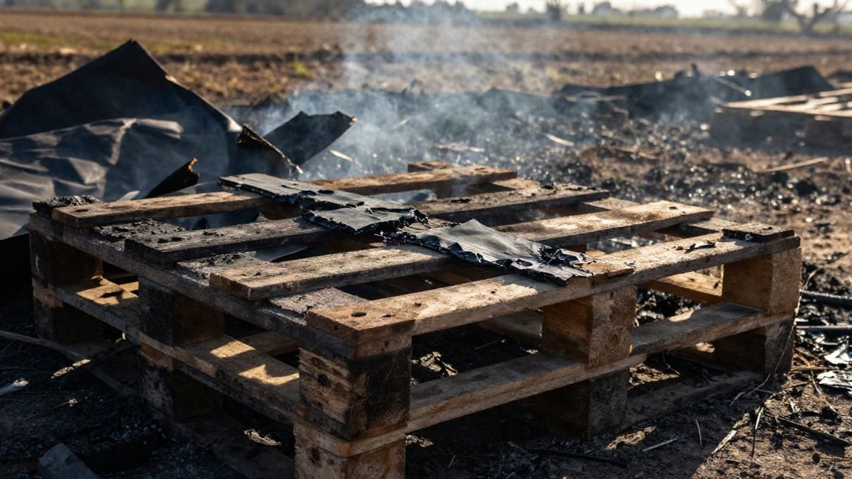 Imagen ilustrativa: restos calcinados de palés y plásticos en un terreno de cultivo