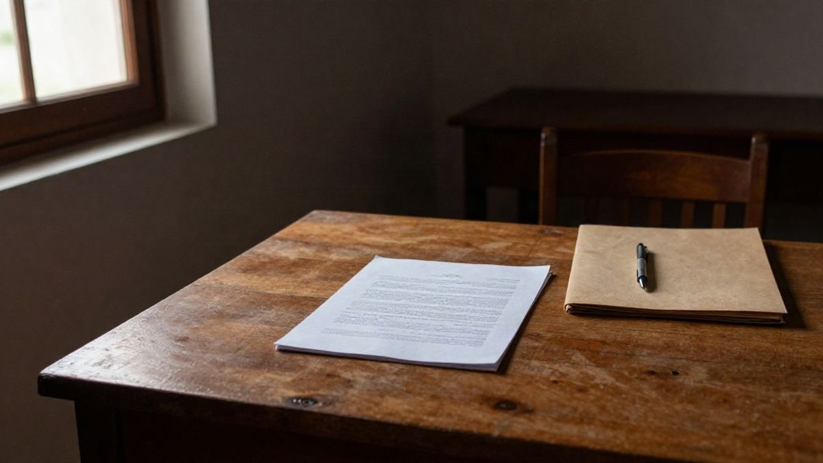 Imagen ilustrativa: escritorio de madera en una oficina rural iluminado por la luz de una ventana lateral