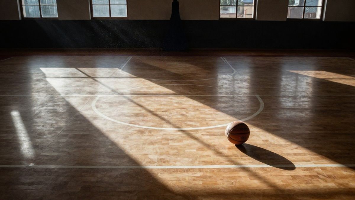 Imagen ilustrativa: vista cenital de una cancha de baloncesto con un balón en el suelo