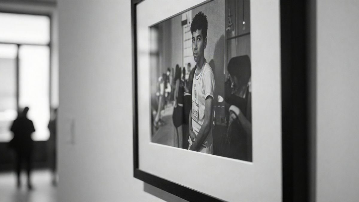 Imagen ilustrativa: primer plano de una fotografía enmarcada colgada en la pared de una sala de exposiciones