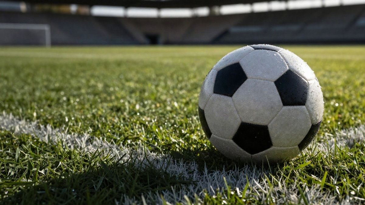 Imagen ilustrativa: primer plano de un balón de fútbol sobre el césped junto a la línea de banda