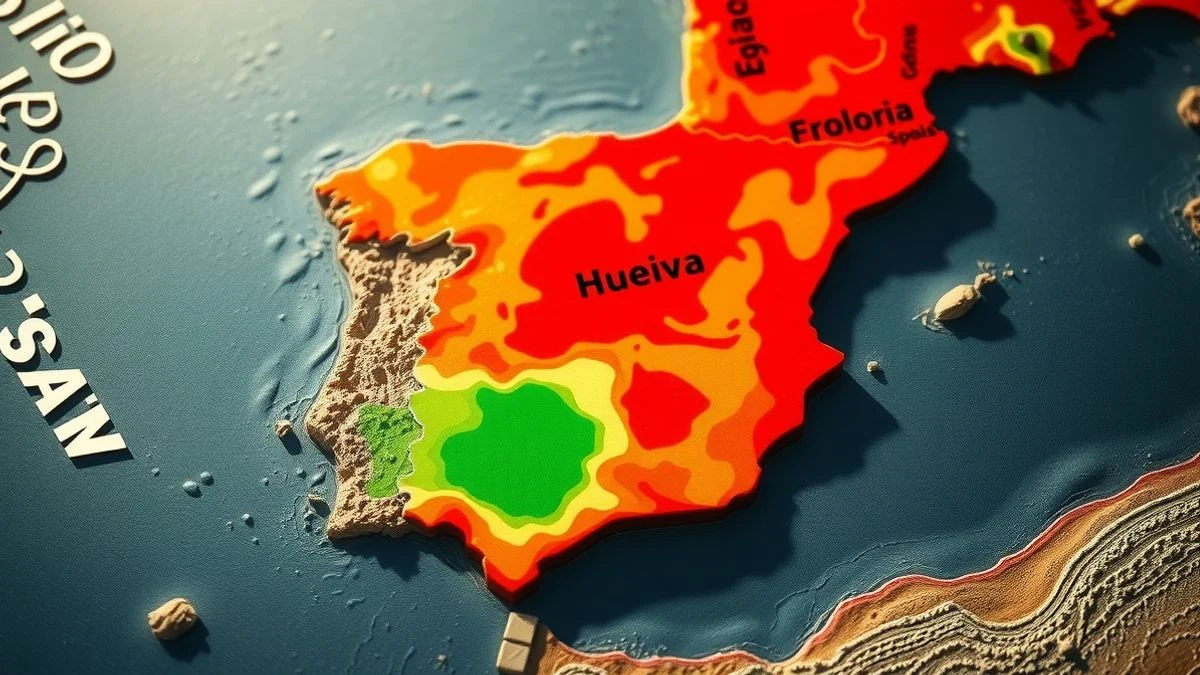 Imagen ilustrativa: mapa meteorológico de España con zonas de calor en Andalucía, excepto Huelva.