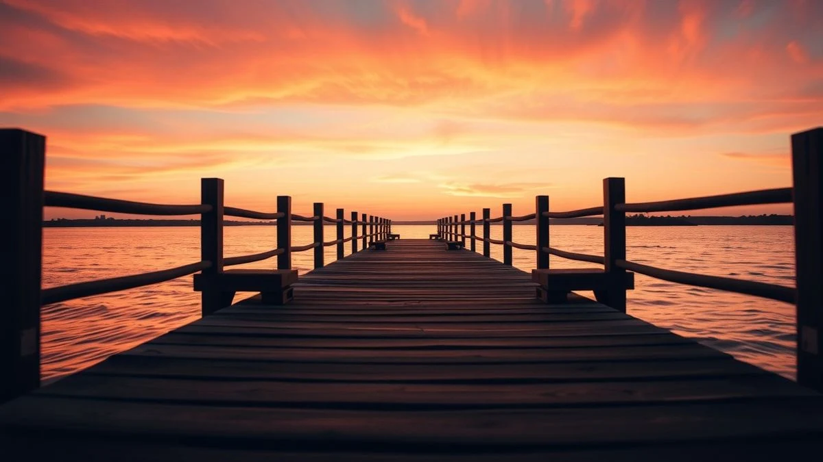 Imagen ilustrativa: un muelle de madera vacío al atardecer sobre una ría, con el cielo teñido de tonos cálidos.