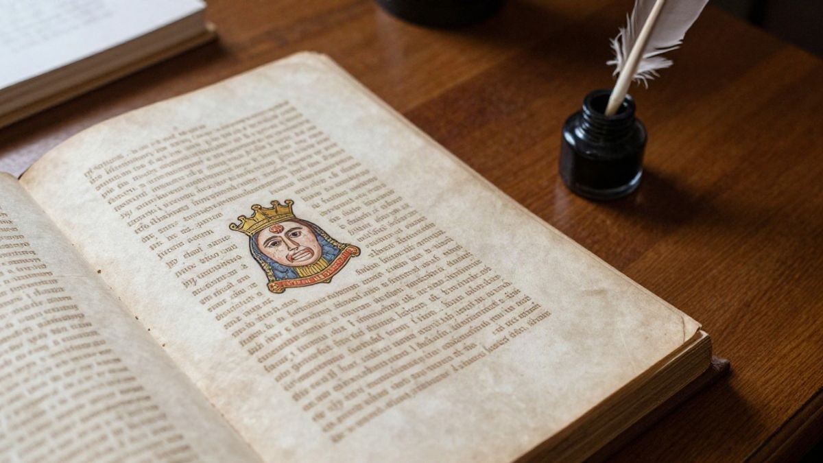 Imagen ilustrativa: manuscrito antiguo con sello real sobre un escritorio de madera