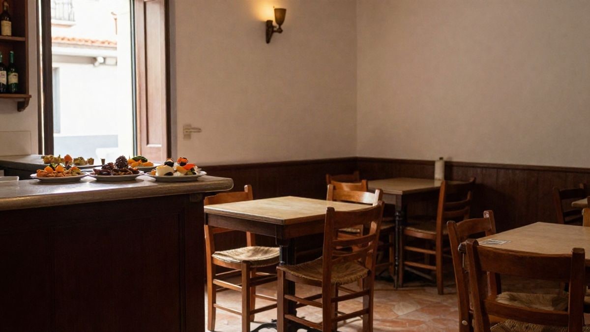 Imagen ilustrativa: interior de un bar tradicional español con luz de ventana lateral y mesas vacías