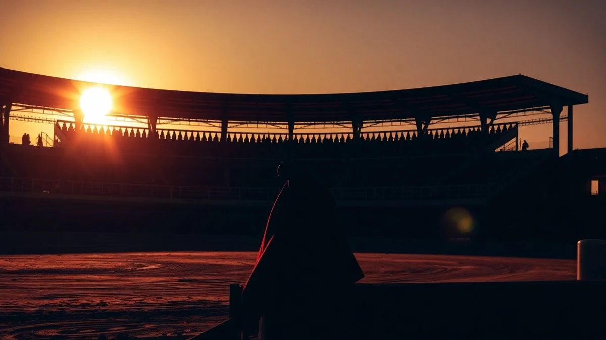 Imagen ilustrativa: coso taurino al atardecer, con la arena y las gradas en silueta y sombras largas