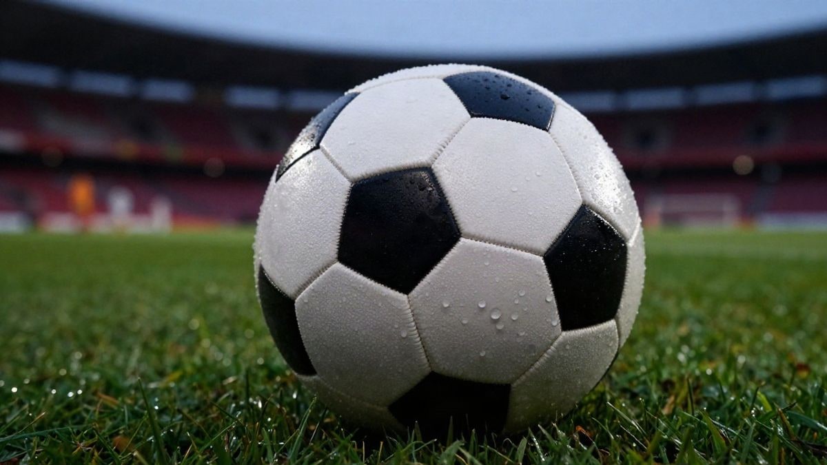 Imagen ilustrativa: primer plano de un balón de fútbol sobre el césped con el estadio desenfocado al fondo