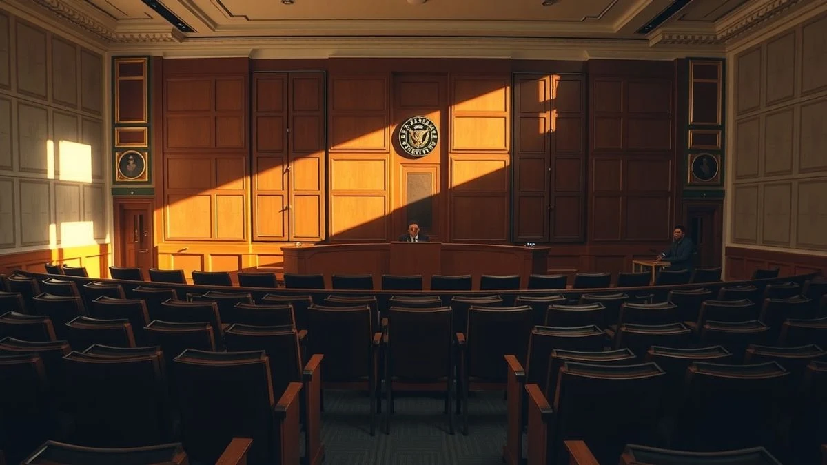 Imagen ilustrativa: un salón de plenos vacío con luz natural que entra por una gran ventana, creando sombras alargadas.