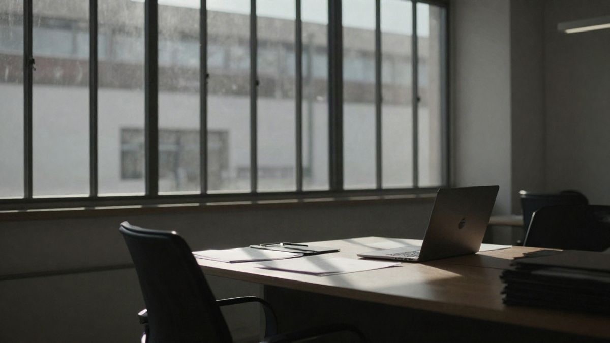 Imagen ilustrativa: interior de una oficina industrial moderna con escritorio y ventana lateral con luz natural