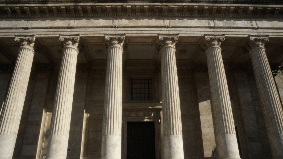 Imagen ilustrativa: fachada genérica de un edificio judicial con columnas