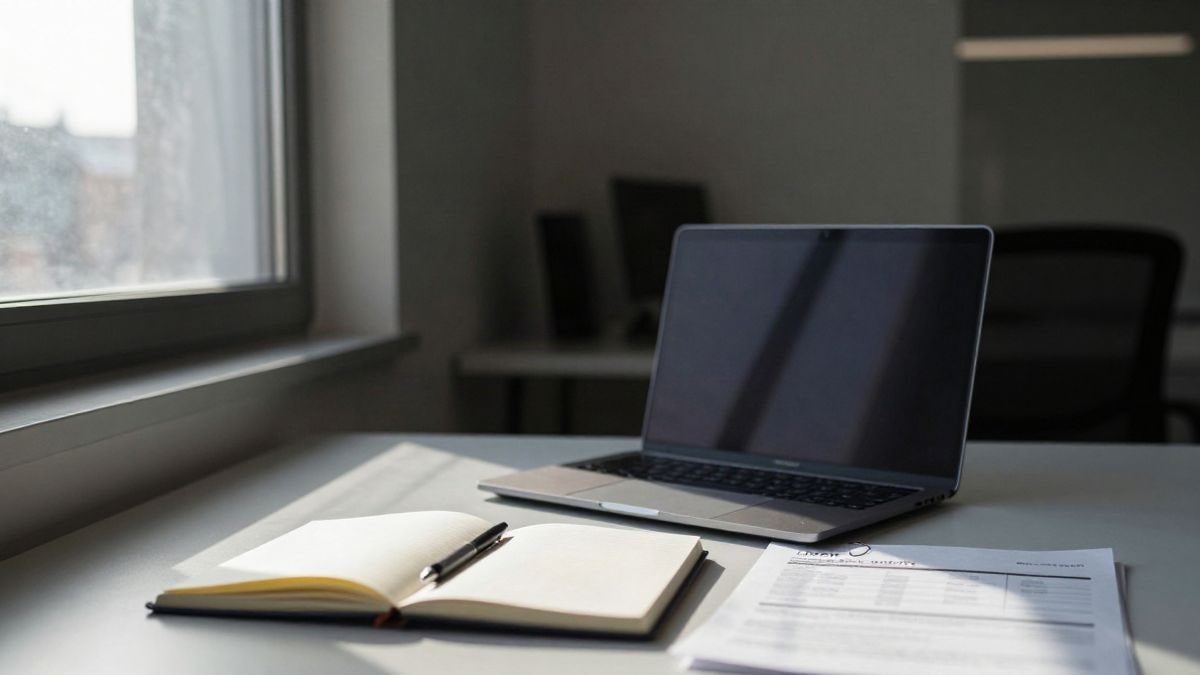 Imagen ilustrativa: escritorio de oficina con luz lateral y documentos de solicitud de empleo