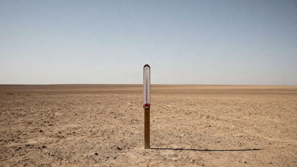 Imagen ilustrativa: termómetro en un paisaje rural bajo el sol intenso del mediodía