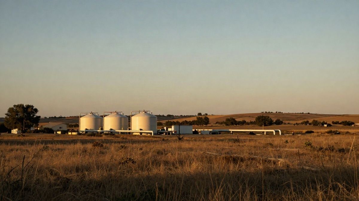Imagen ilustrativa: instalación industrial genérica en un entorno rural andaluz al atardecer