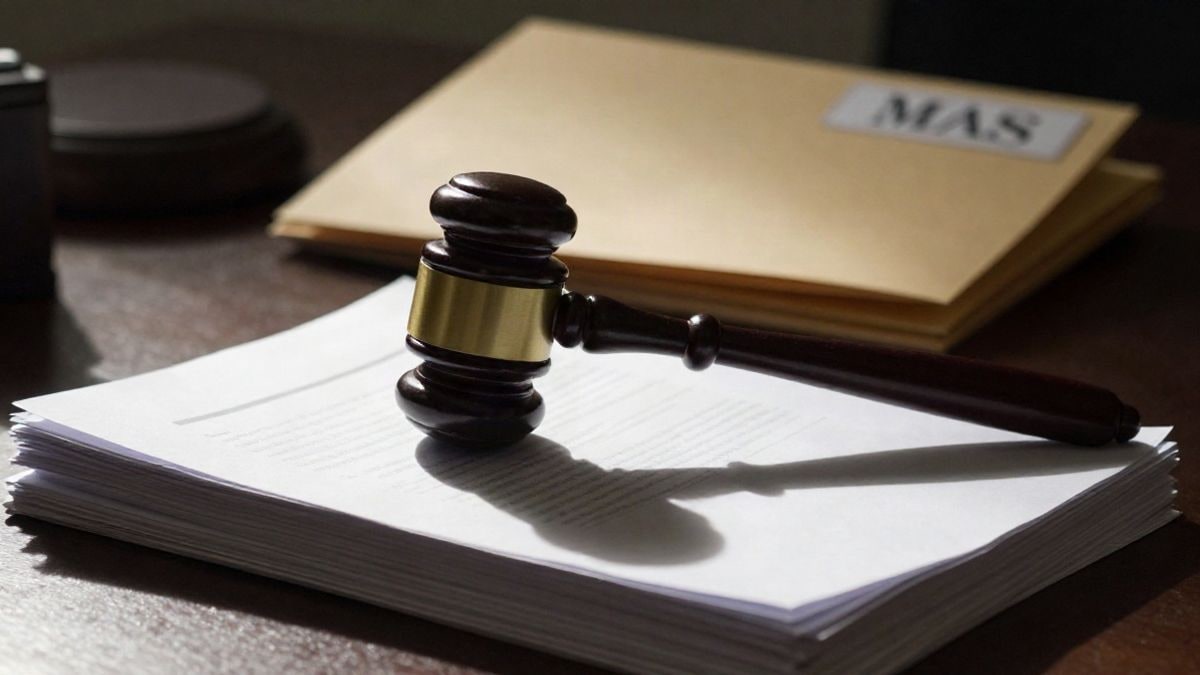 Imagen ilustrativa: un mazo judicial sobre documentos legales en una oficina con luz tenue