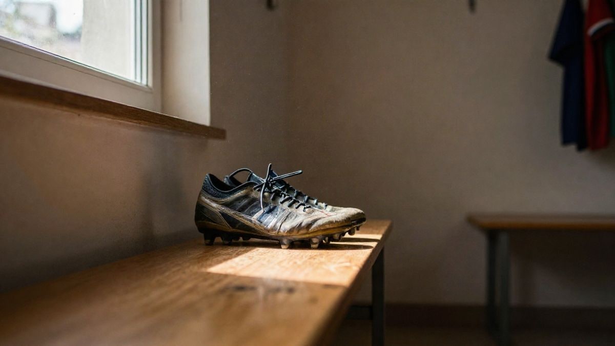 Imagen ilustrativa: banquillo de vestuario deportivo iluminado por una ventana lateral, con unas botas de fútbol sobre la madera
