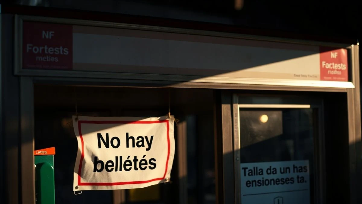 Fachada de la Plaza de Toros de La Merced con cola de aficionados y cartel de 'No hay billetes'