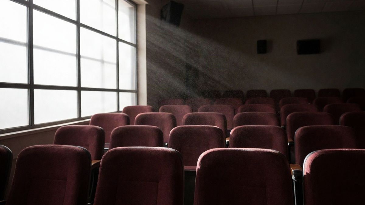 Imagen ilustrativa: butacas vacías de una sala de cine con luz lateral