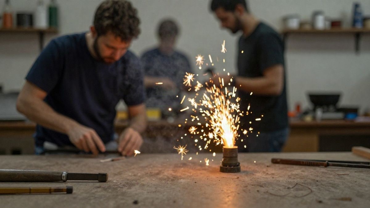 Imagen ilustrativa: manos de un joven trabajando con maquinaria industrial en un taller