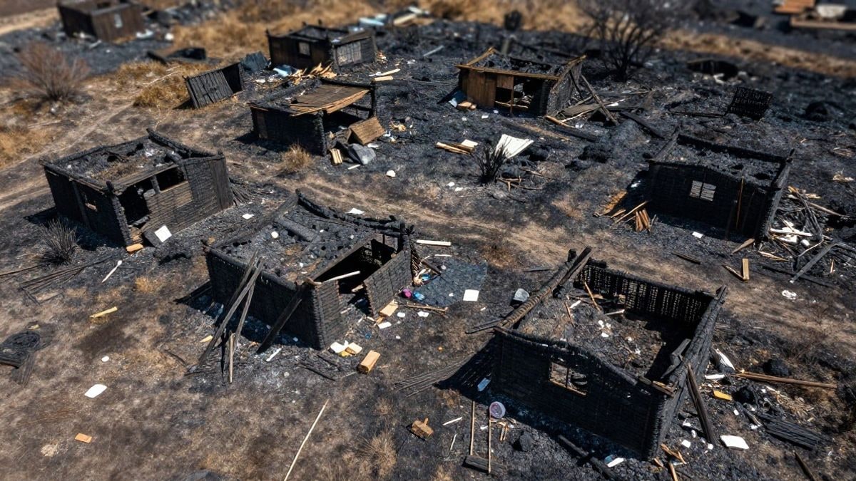 Imagen ilustrativa: vista cenital de un asentamiento precario calcinado tras un incendio