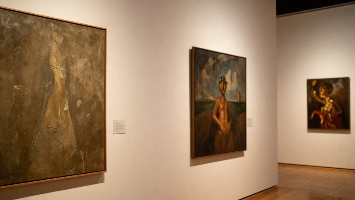 Imagen ilustrativa: sala de exposiciones con cuadros colgados en paredes blancas y luz cálida