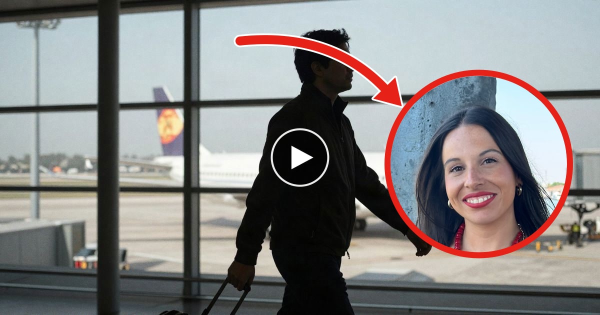 Imagen ilustrativa: una joven vista de espaldas camina por una terminal de aeropuerto con luz natural.